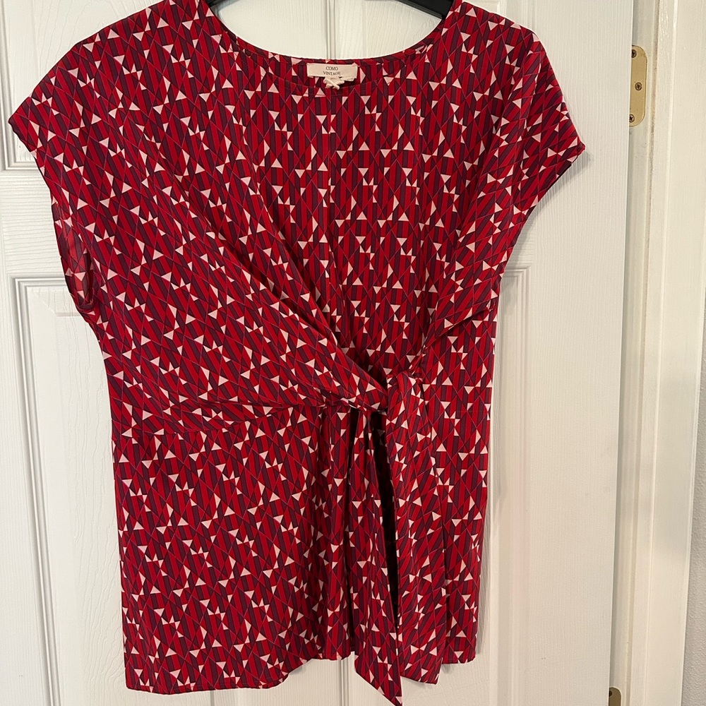 Como Vintage Red Cap Sleeve Tie Front Blouse